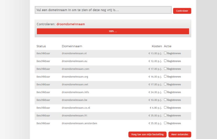 domein tarieven bhosted