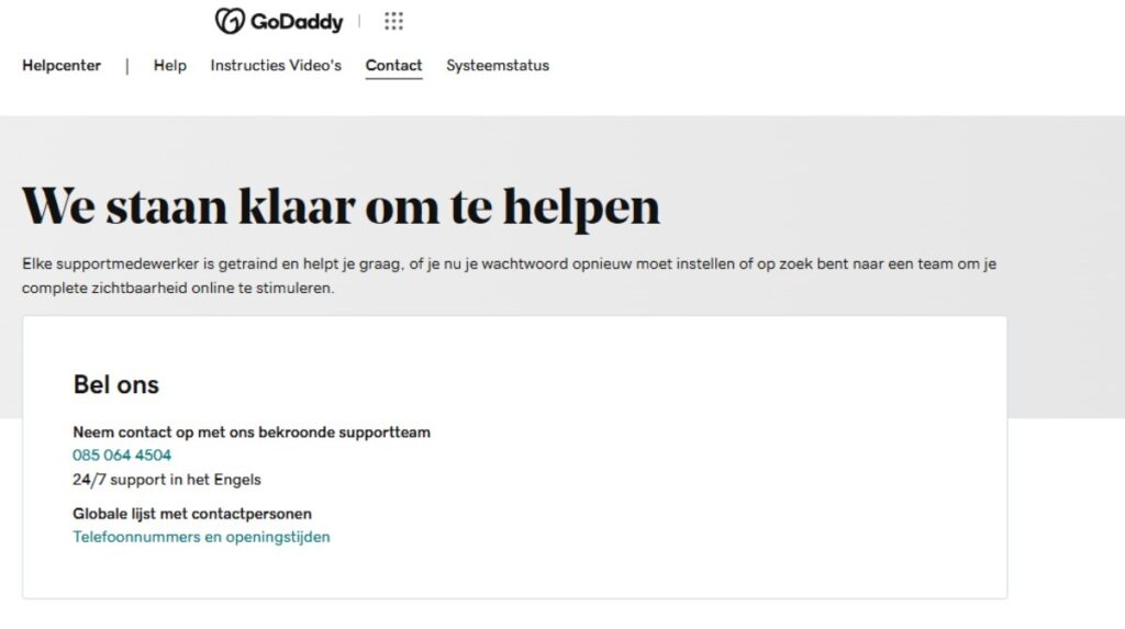 godaddy telefoonnummer