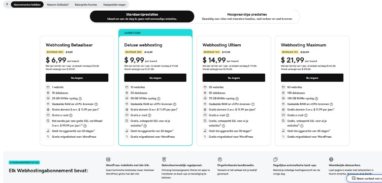 godaddy webhosting pakketten