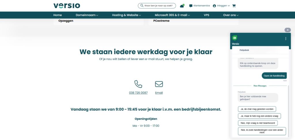 klantenservice bij versio