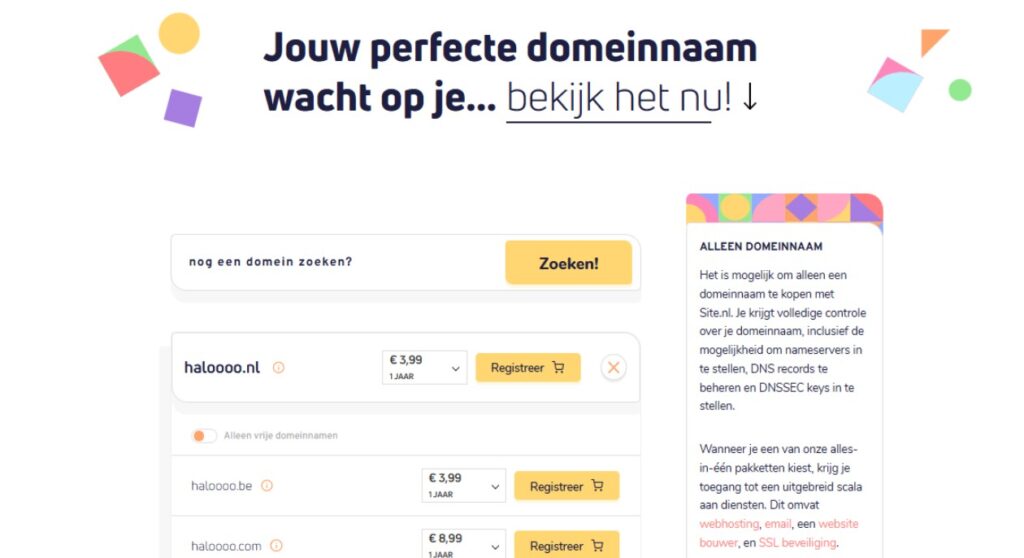 site.nl domeinnaam prijzen