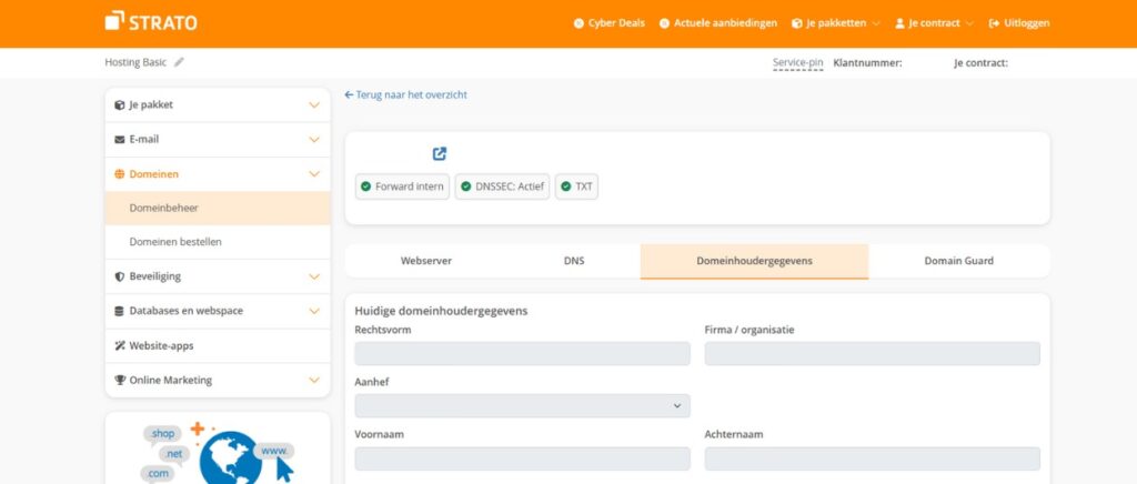 strato domeinhouder gegevens controleren